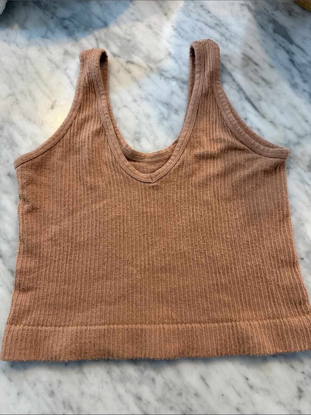 Out from under Ribbed Knit V-Neck Cropped Tank Top - Brown